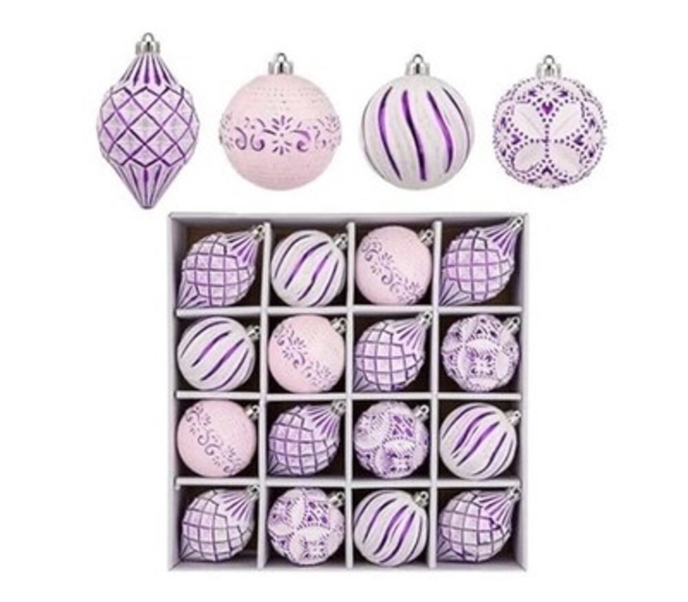16pc Pink Purple Christmas Ornaments Ball Shatterproof Holiday Tree Decor